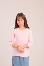 FOX בנות חולצה קצרה חולצת 3/4 ריב חלקה חולצת 3/4 ריב חלקה