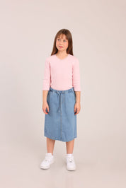 FOX בנות חולצה קצרה חולצת 3/4 ריב חלקה חולצת 3/4 ריב חלקה