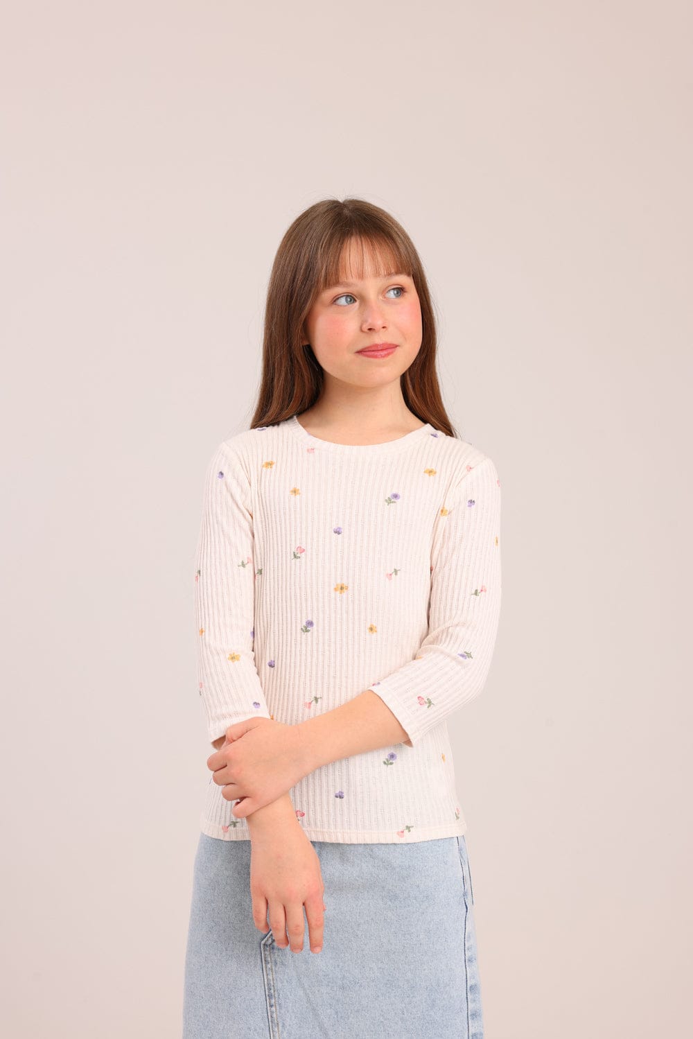 FOX בנות חולצה קצרה חולצה 3/4 עם הדפס חולצה 3/4 עם הדפס