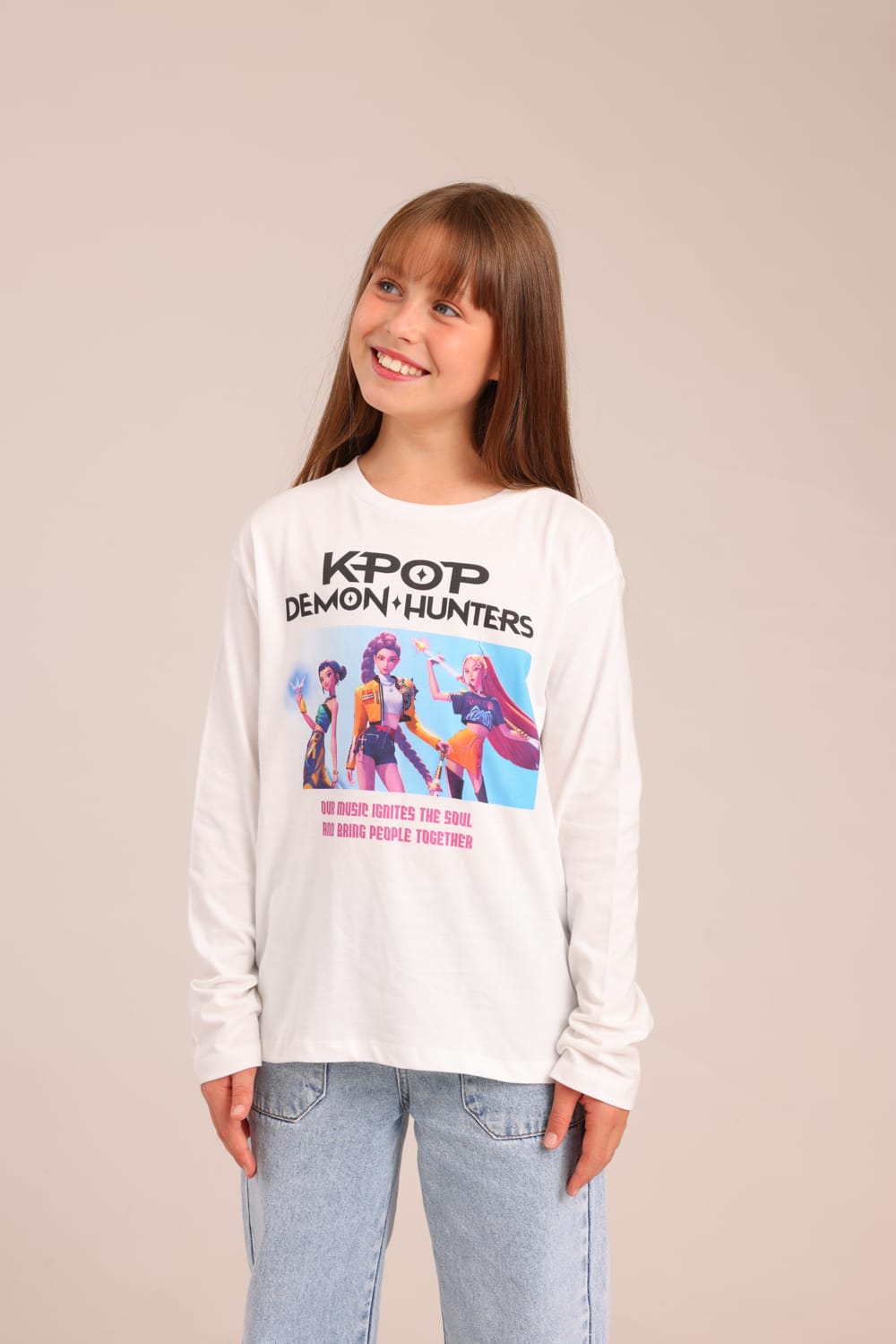 FOX בנות חולצה ארוכה חולצה ממותגת K-POP חולצה ממותגת K-POP