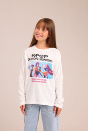 FOX בנות חולצה ארוכה חולצה ממותגת K-POP חולצה ממותגת K-POP