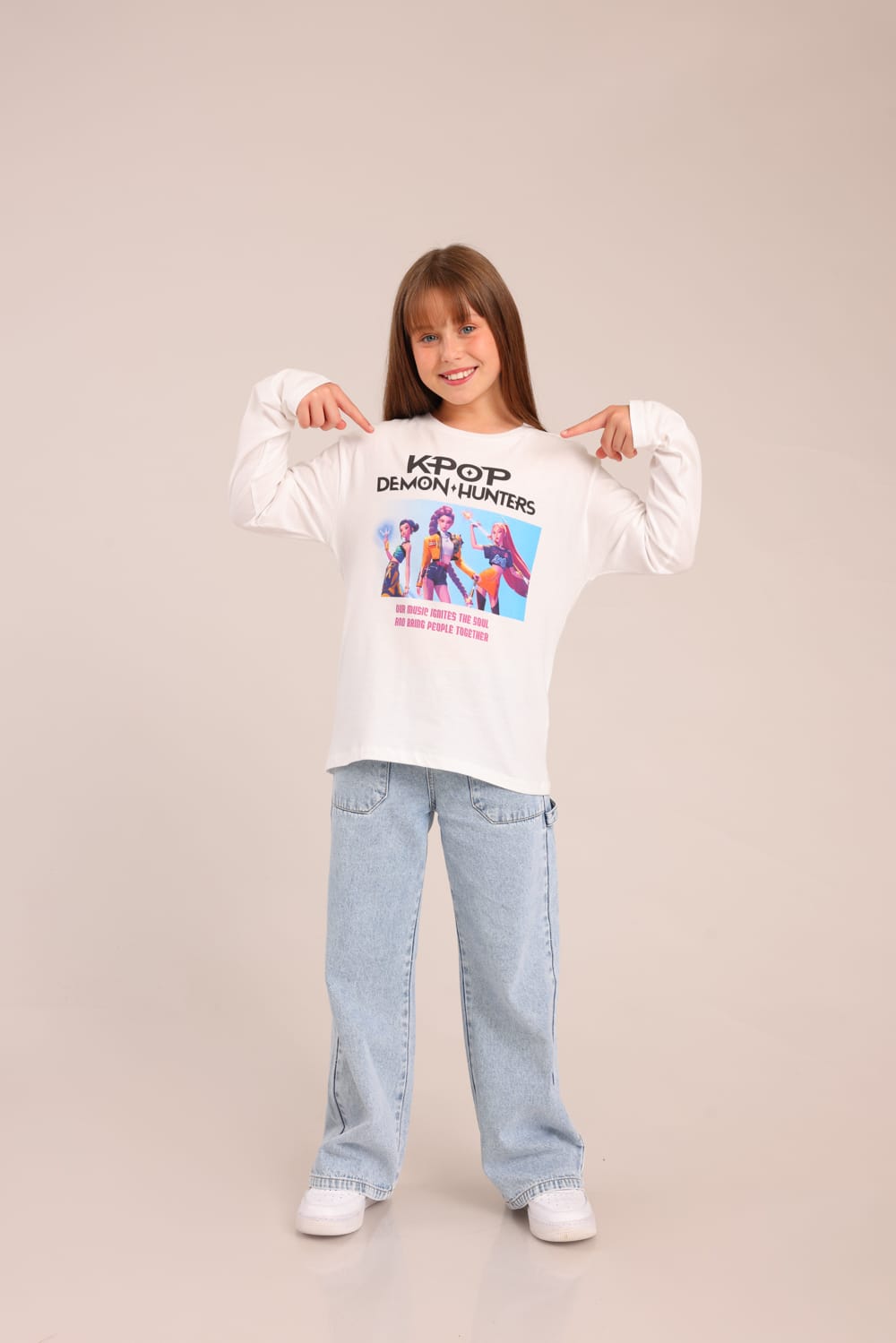 FOX בנות חולצה ארוכה חולצה ממותגת K-POP חולצה ממותגת K-POP