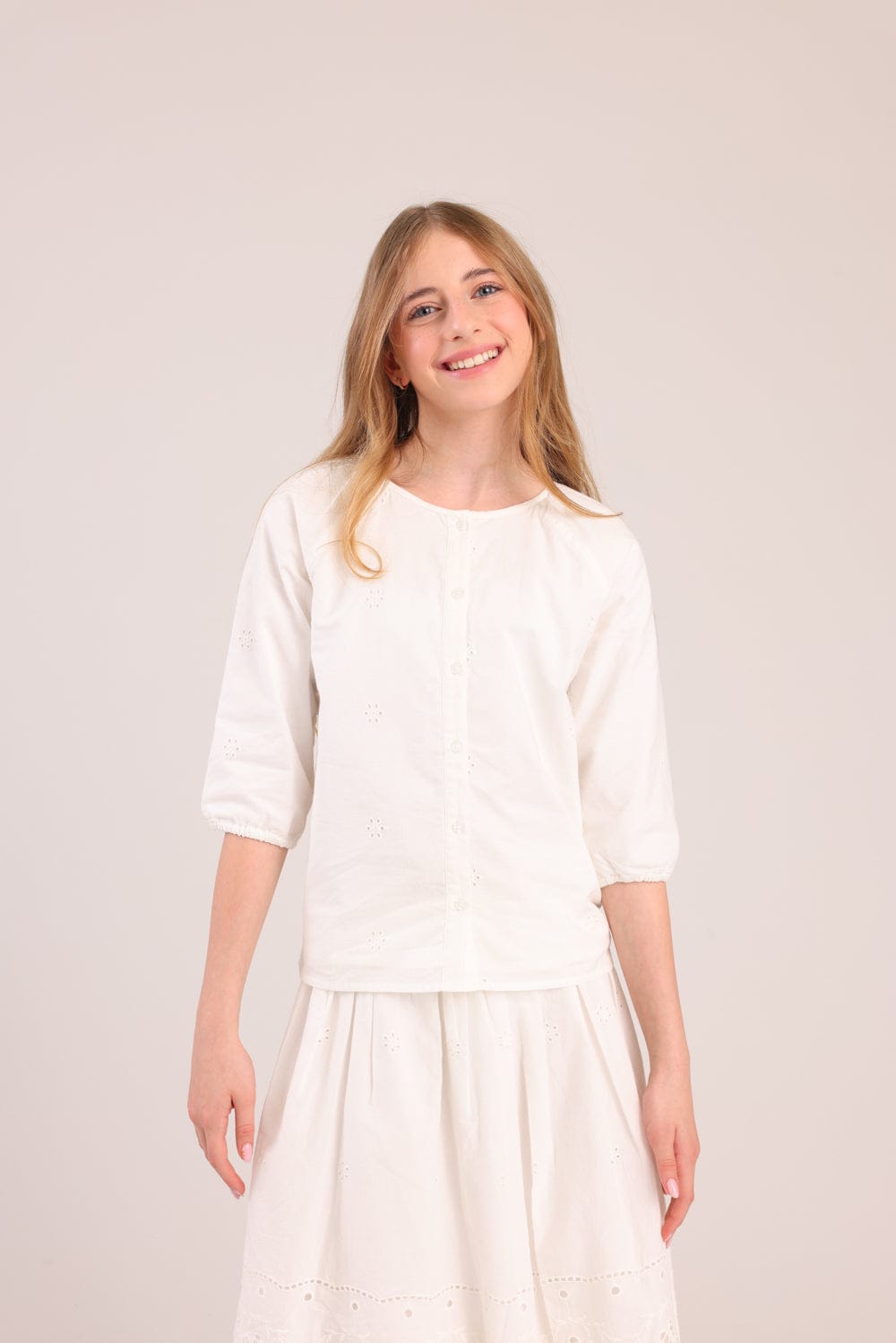 FOX בנות חולצה ארוכה חולצת אריג חולצת אריג