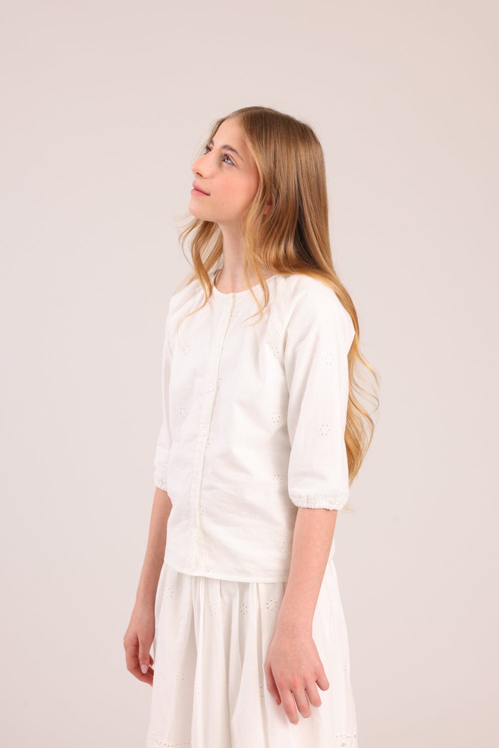 FOX בנות חולצה ארוכה חולצת אריג חולצת אריג