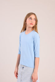 FOX בנות חולצה ארוכה טישרט בייסיק צווארון V שרוול 3/4 טישרט בייסיק צווארון V שרוול 3/4