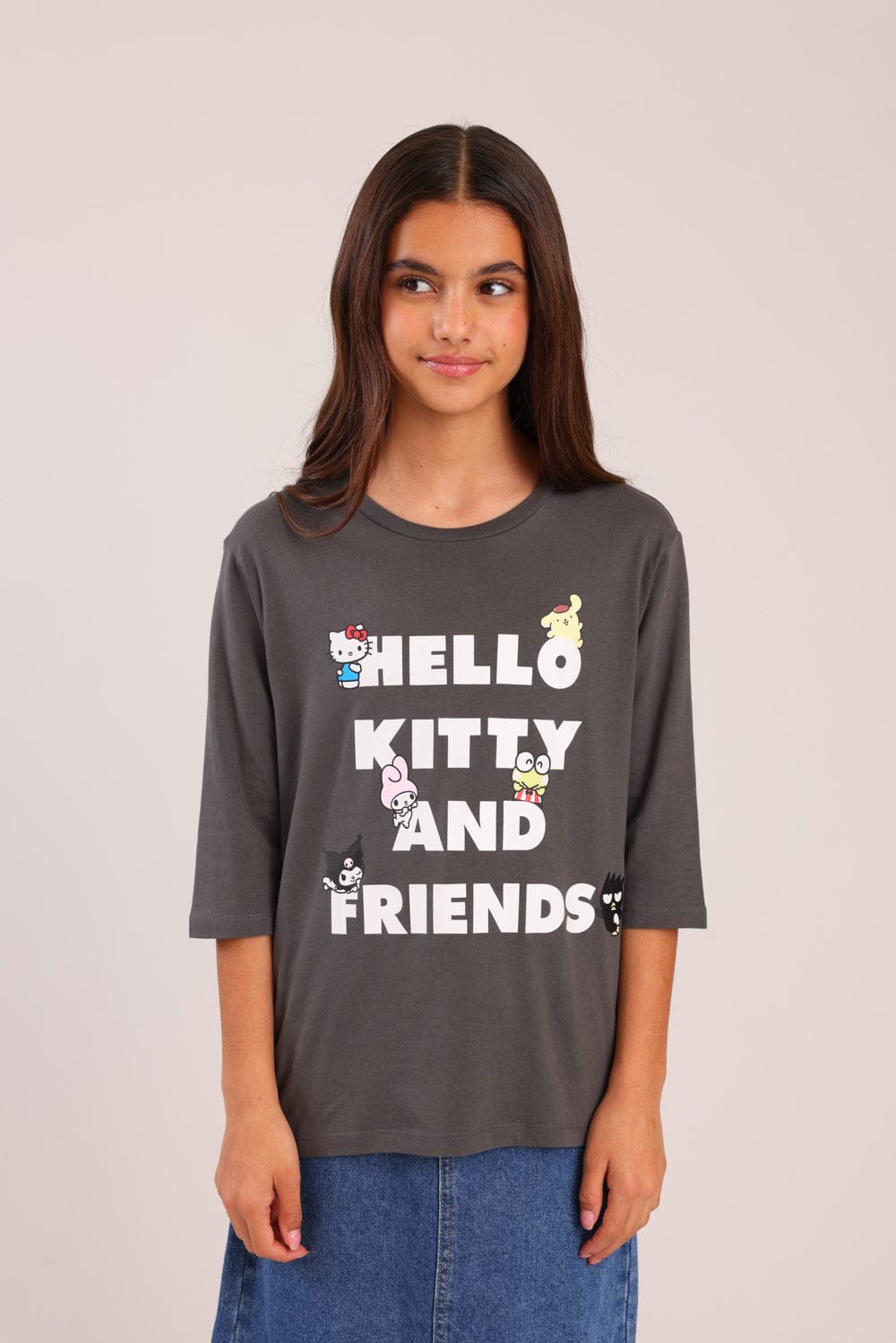 FOX בנות חולצה קצרה חולצה ממותגת הלו קיטי וחברים חולצה ממותגת הלו קיטי וחברים