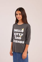 FOX בנות חולצה קצרה חולצה ממותגת הלו קיטי וחברים חולצה ממותגת הלו קיטי וחברים