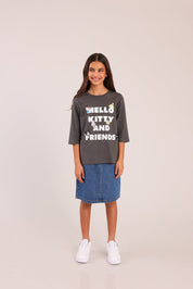 FOX בנות חולצה קצרה חולצה ממותגת הלו קיטי וחברים חולצה ממותגת הלו קיטי וחברים