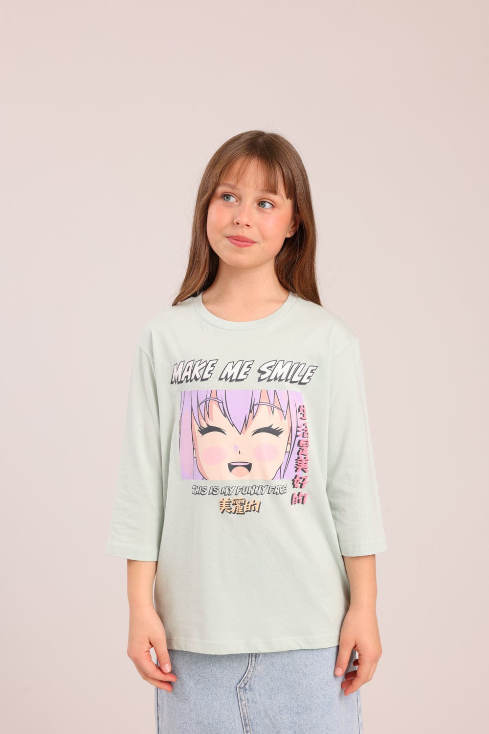 FOX בנות חולצה קצרה חולצה 3/4 עם הדפס חולצה 3/4 עם הדפס