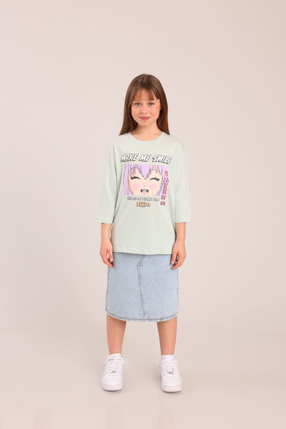 FOX בנות חולצה קצרה חולצה 3/4 עם הדפס חולצה 3/4 עם הדפס