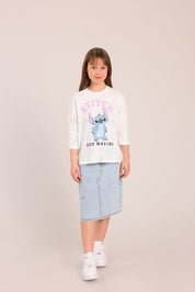 FOX בנות חולצה קצרה חולצה ממותגת סטיץ' דיסני חולצה ממותגת סטיץ' דיסני