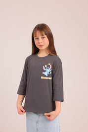 FOX בנות חולצה קצרה חולצה ממותגת סטיץ' דיסני חולצה ממותגת סטיץ' דיסני