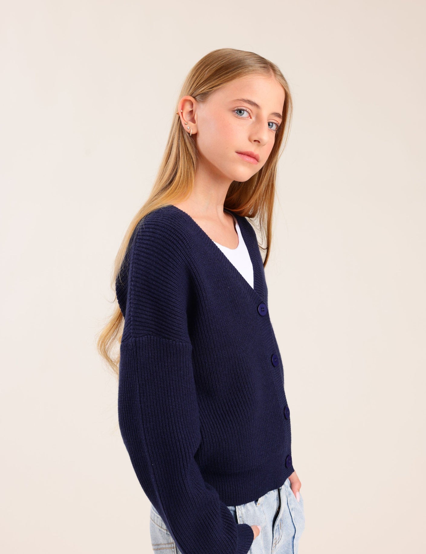 FOX בנות סריגים סריג קרדיגן סריג קרדיגן