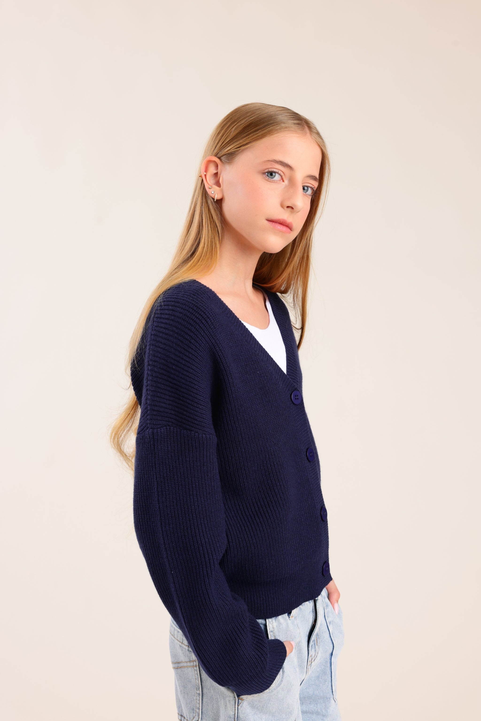 FOX בנות סריגים סריג קרדיגן סריג קרדיגן