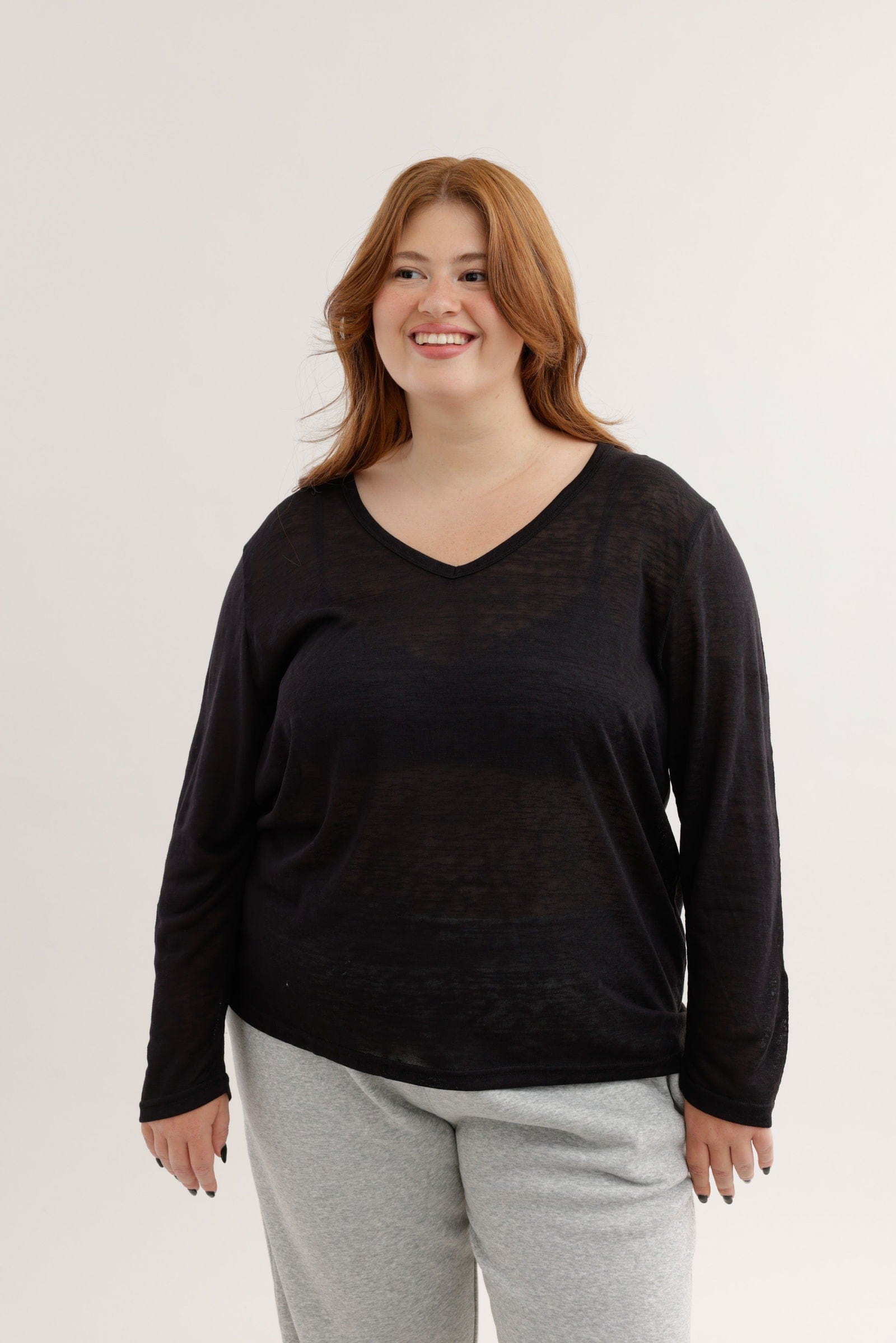 FOX פלאס נשים חולצה חולצת בייסיק צווארון PLUS SIZE | V חולצת בייסיק צווארון PLUS SIZE | V