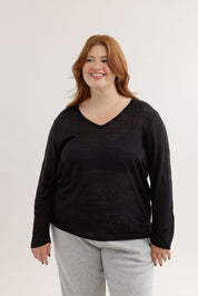 FOX פלאס נשים חולצה חולצת בייסיק צווארון PLUS SIZE | V חולצת בייסיק צווארון PLUS SIZE | V