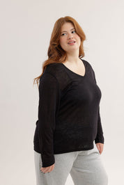FOX פלאס נשים חולצה חולצת בייסיק צווארון PLUS SIZE | V חולצת בייסיק צווארון PLUS SIZE | V