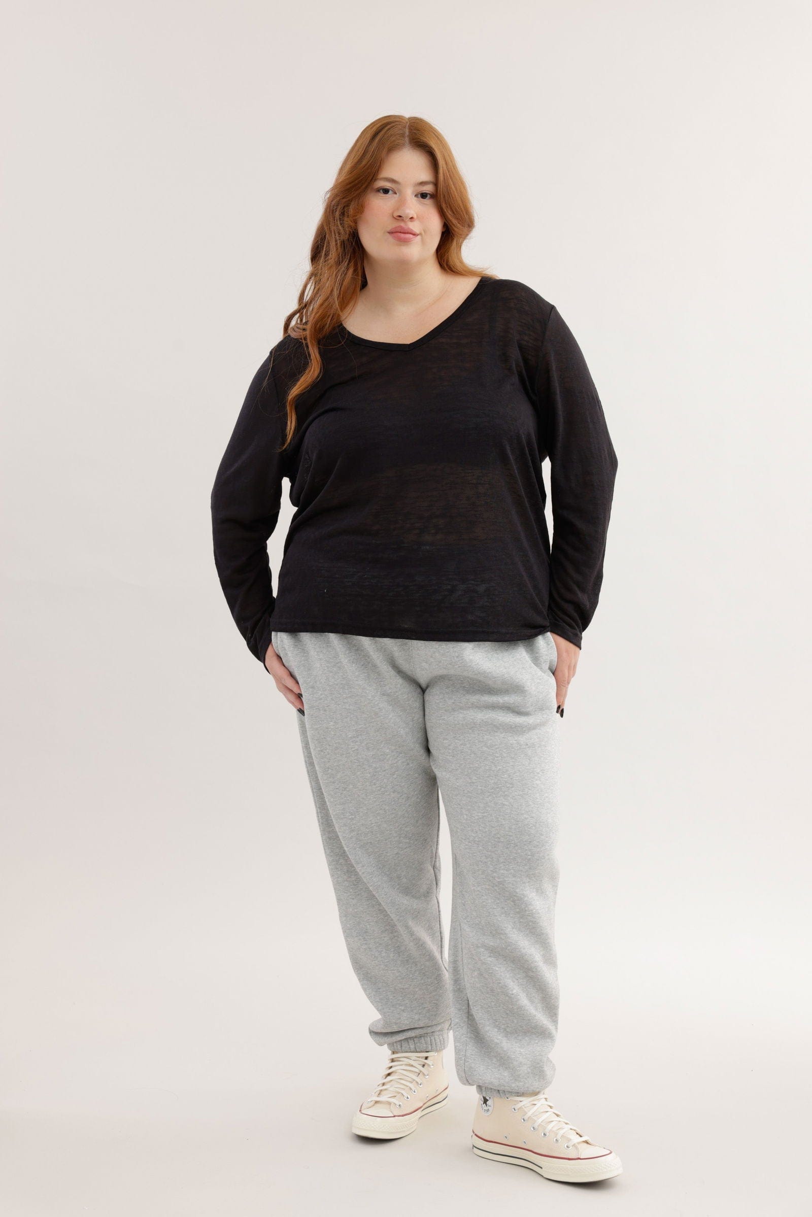 FOX פלאס נשים חולצה חולצת בייסיק צווארון PLUS SIZE | V חולצת בייסיק צווארון PLUS SIZE | V