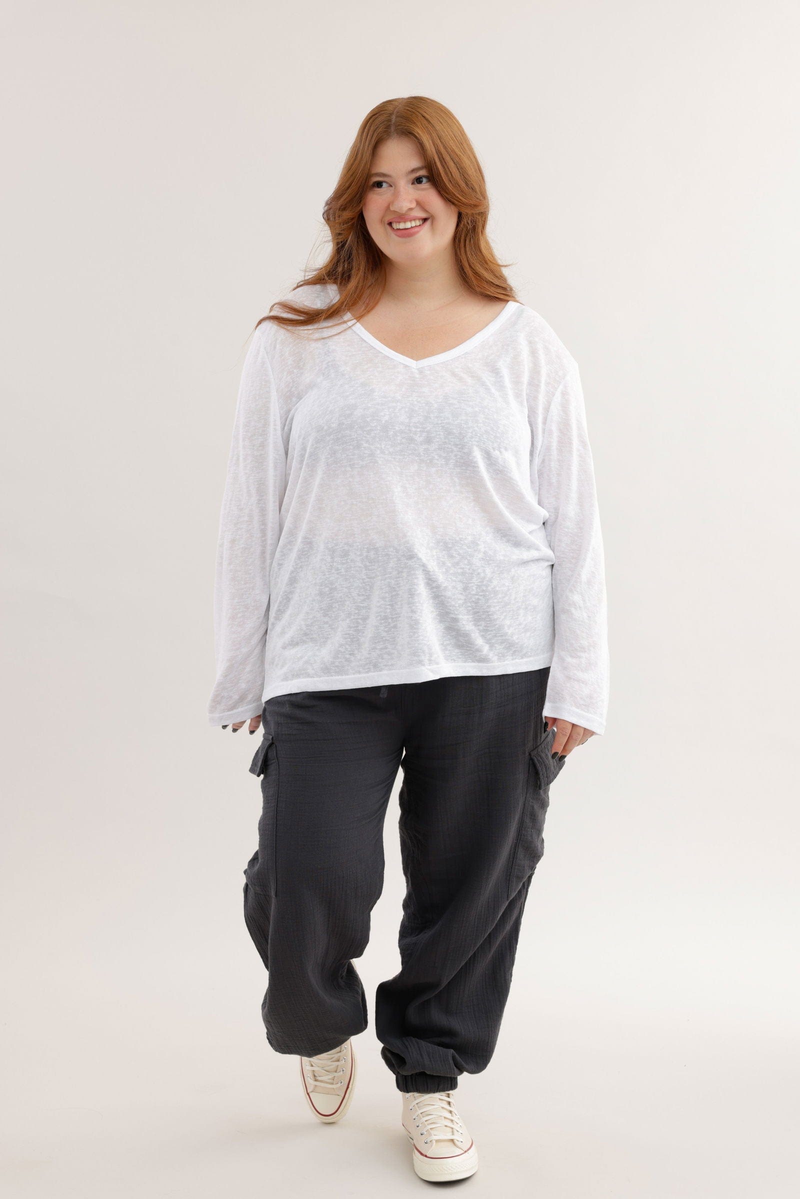 FOX פלאס נשים חולצה חולצת בייסיק צווארון PLUS SIZE | V חולצת בייסיק צווארון PLUS SIZE | V