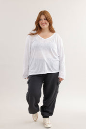 FOX פלאס נשים חולצה חולצת בייסיק צווארון PLUS SIZE | V חולצת בייסיק צווארון PLUS SIZE | V