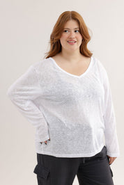 FOX פלאס נשים חולצה חולצת בייסיק צווארון PLUS SIZE | V חולצת בייסיק צווארון PLUS SIZE | V