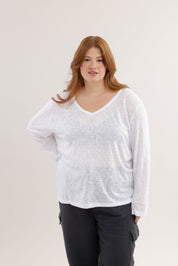 FOX פלאס נשים חולצה חולצת בייסיק צווארון PLUS SIZE | V חולצת בייסיק צווארון PLUS SIZE | V