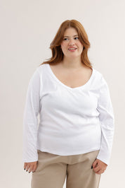 FOX פלאס נשים חולצה חולצת בייסיק צווארון V עמוק | PLUS SIZE חולצת בייסיק צווארון V עמוק | PLUS SIZE
