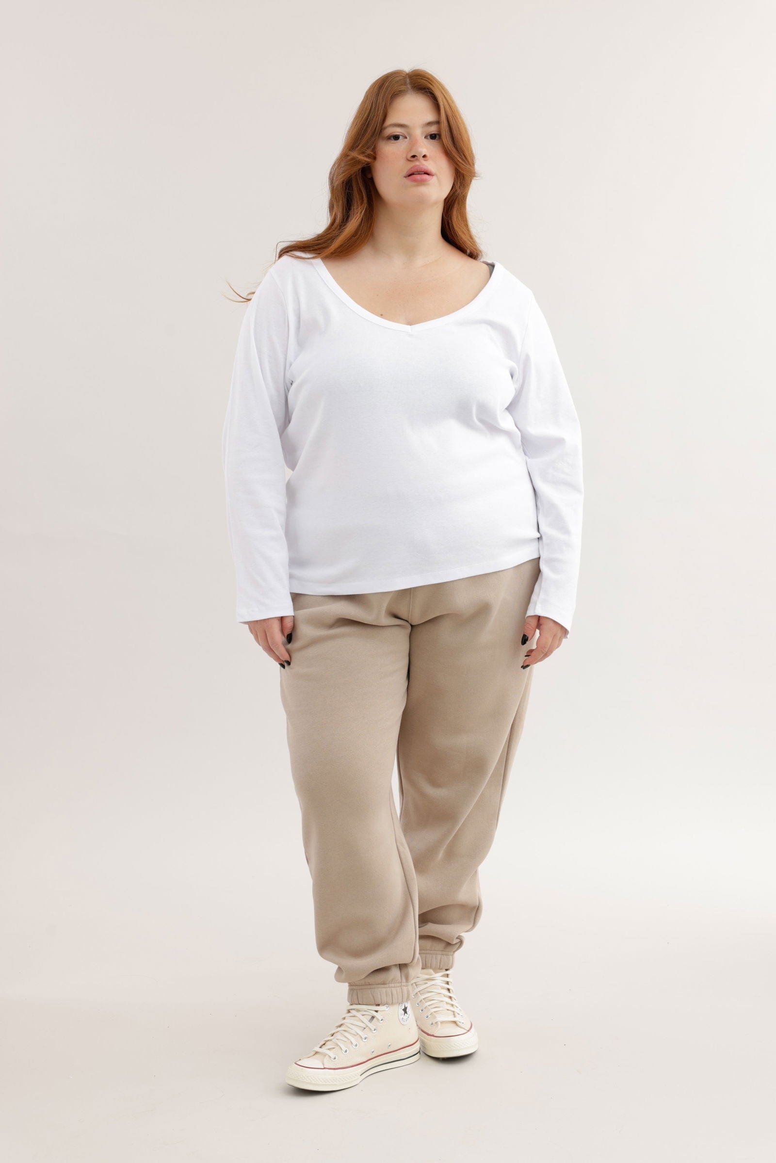 FOX פלאס נשים חולצה חולצת בייסיק צווארון V עמוק | PLUS SIZE חולצת בייסיק צווארון V עמוק | PLUS SIZE